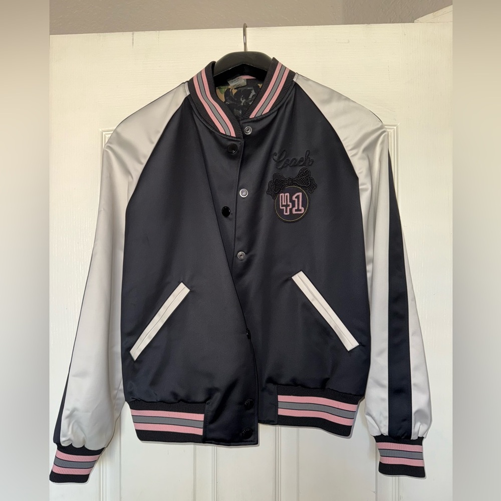 Coach Black Reversable Satin Varsity Jacket